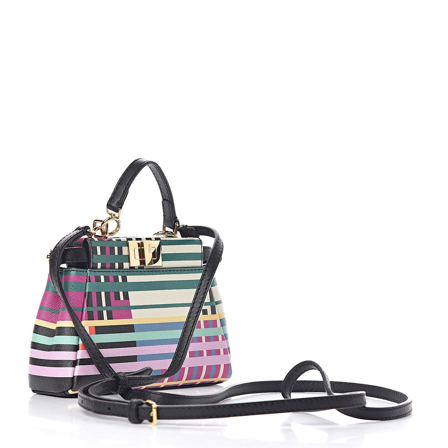 Fendi Vitello Seta Digital Print Micro Peekaboo Iconic Satchel Multicolor Black 3 of 10