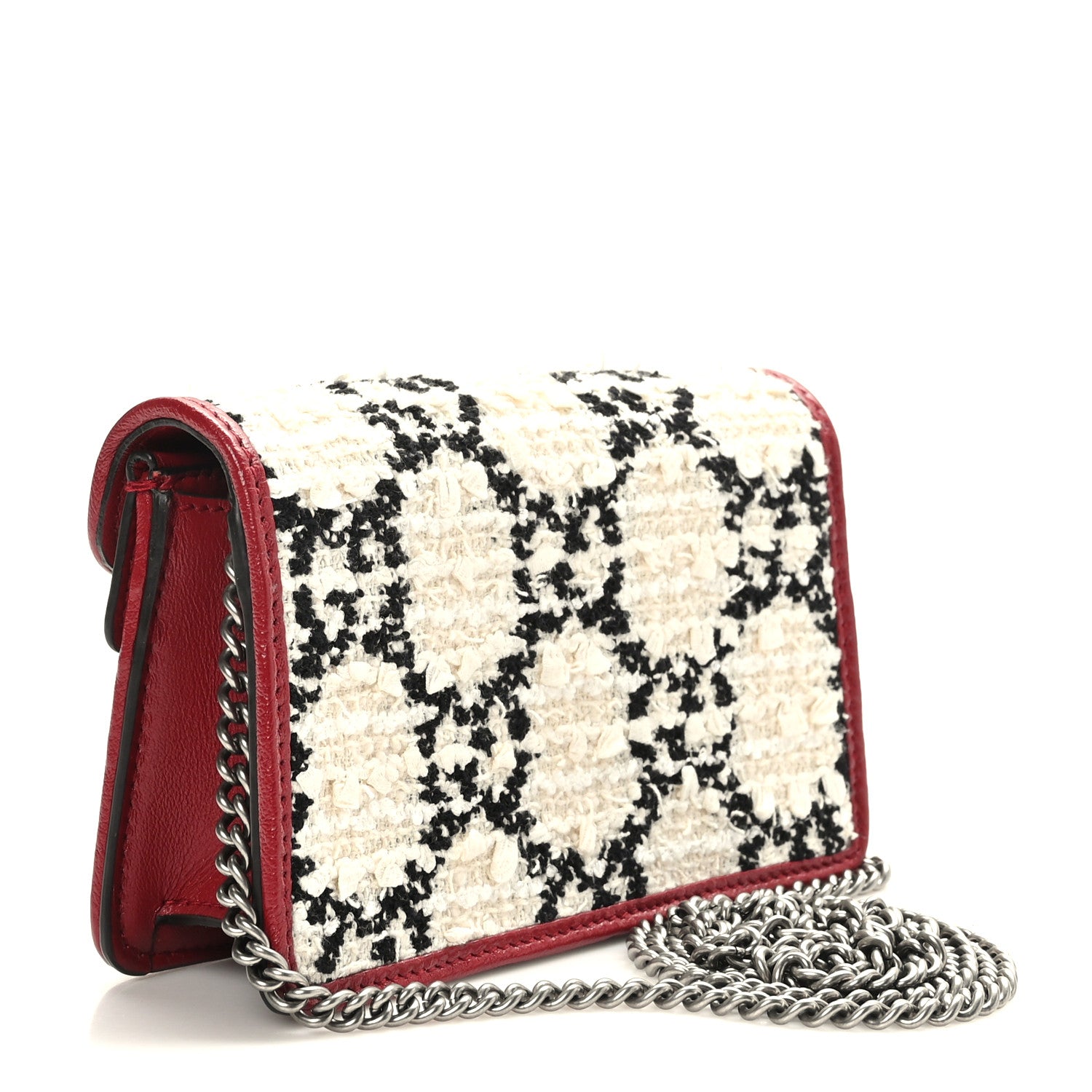 Gucci Tweed GG Monogram Super Mini Dionysus Shoulder Bag White Black Romantic Cherry 3 of 8