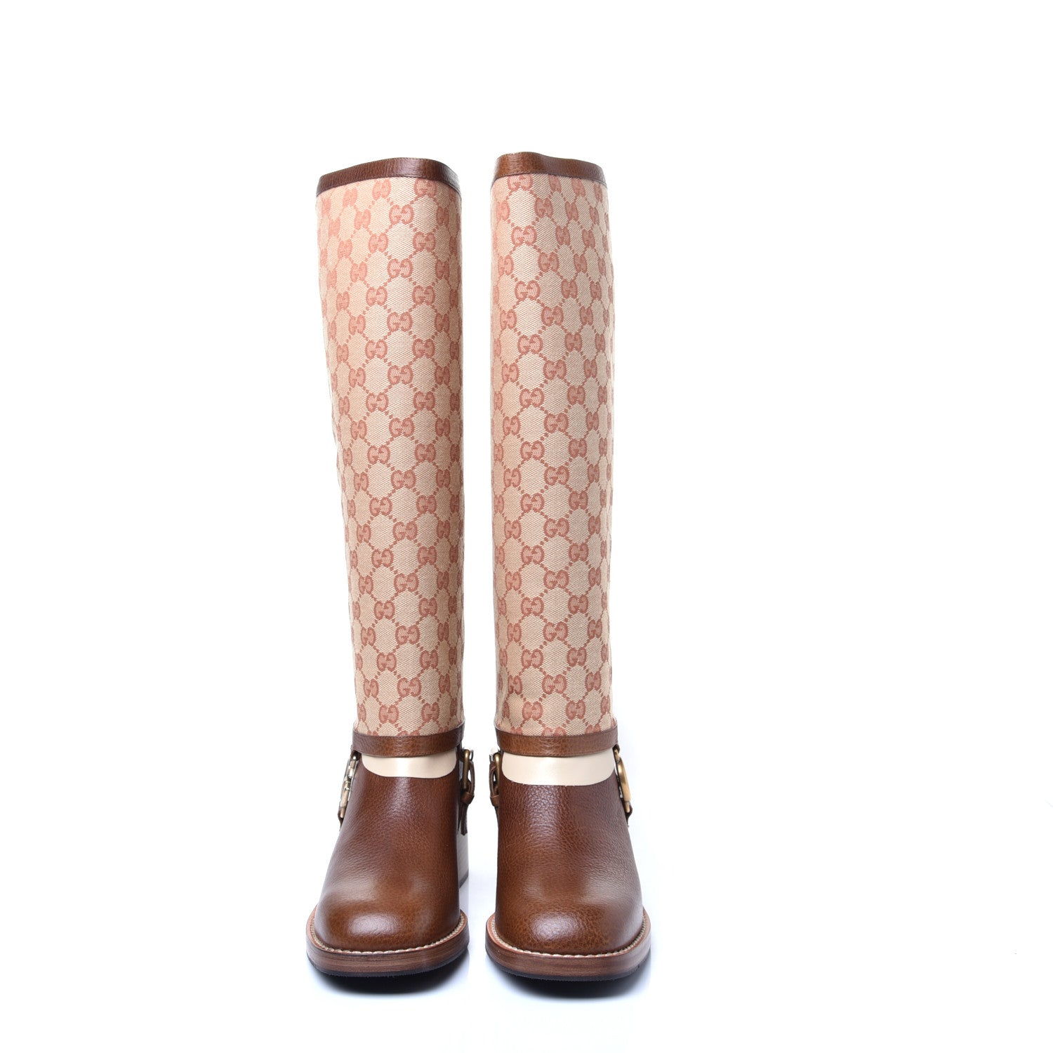 Gucci GG Monogram Calfskin Lola Tall Boots 39.5 Beige Ruggine Cuir 2 of 11