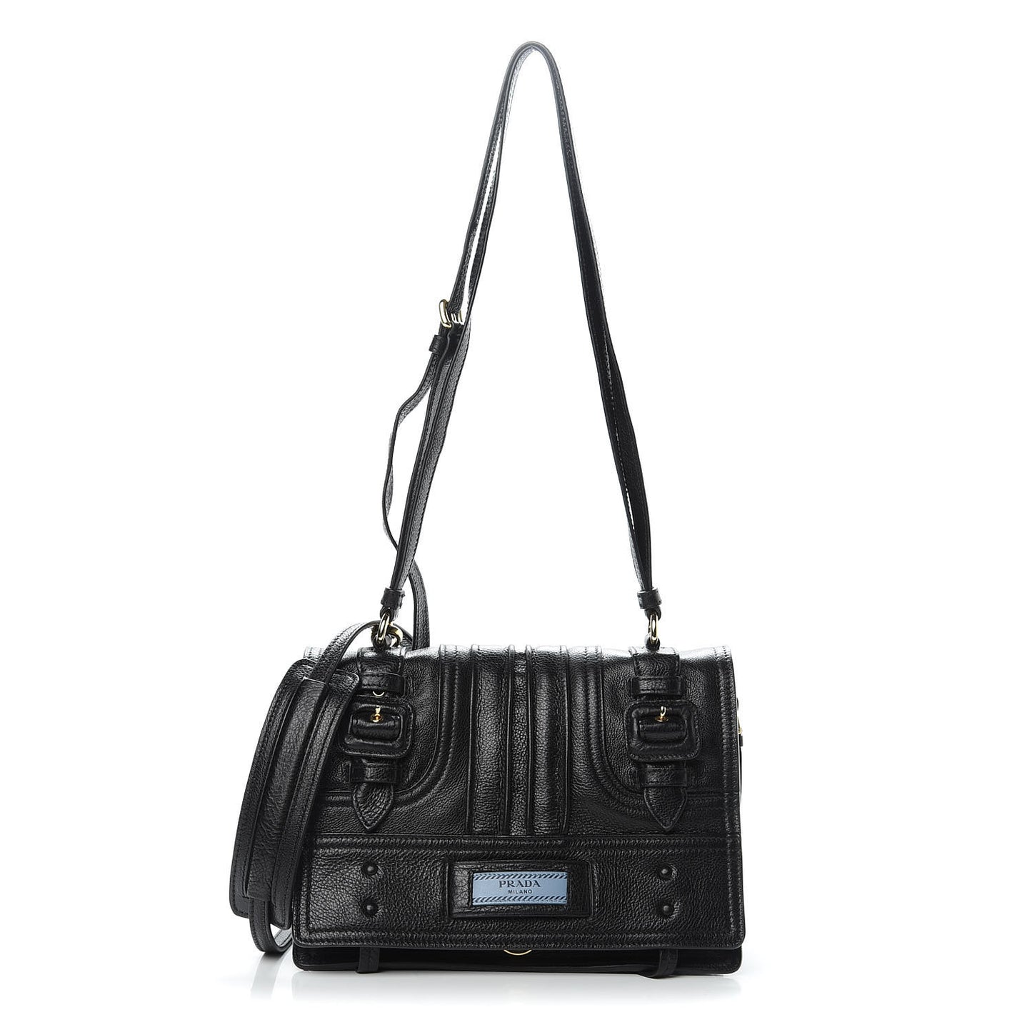 Glace Calfskin Etiquette Flap Shoulder Bag Black