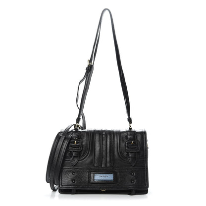 Prada Glace Calfskin Etiquette Flap Shoulder Bag Black 1 of 14