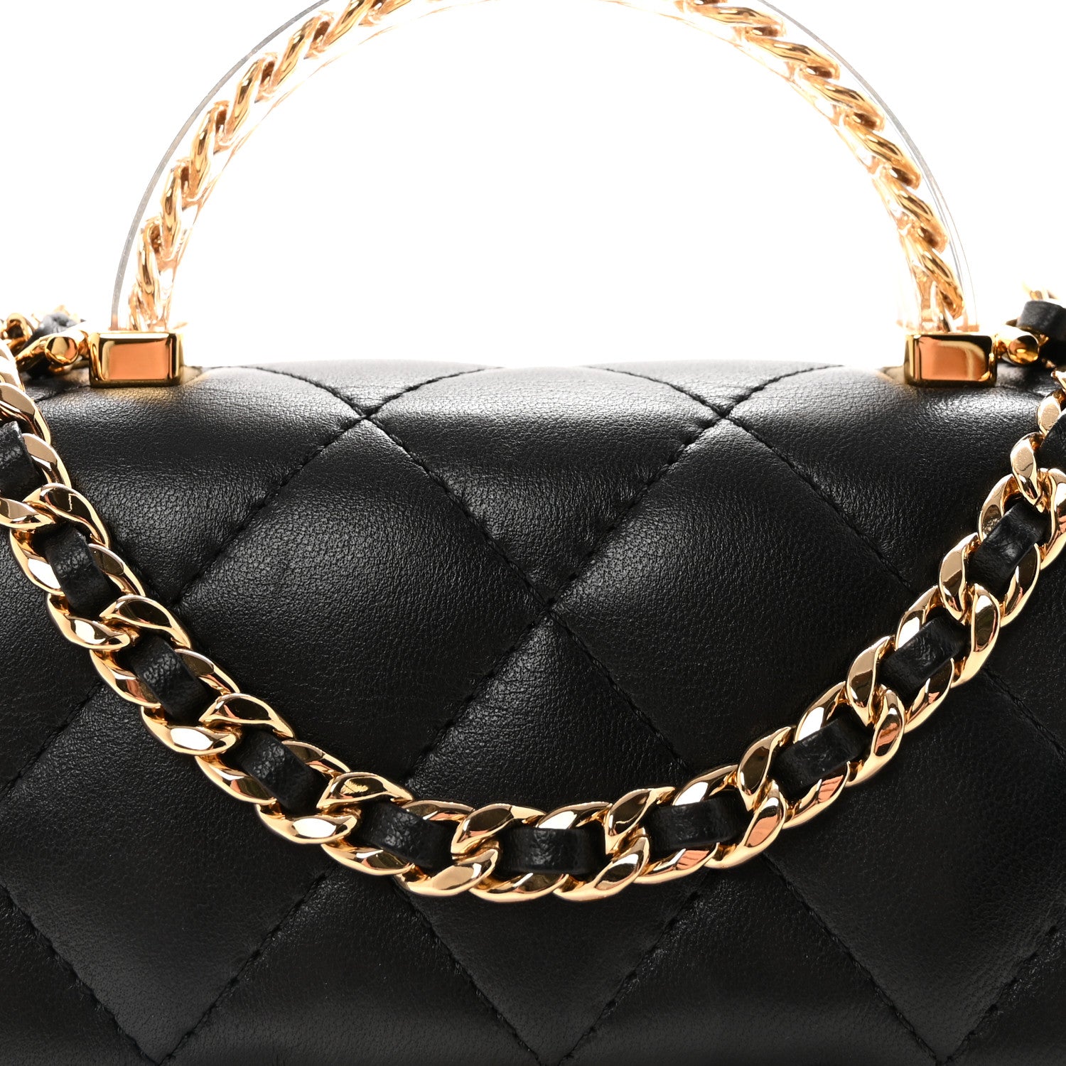 Chanel Lambskin Resin Quilted Top Handle Flap Black 1882580
