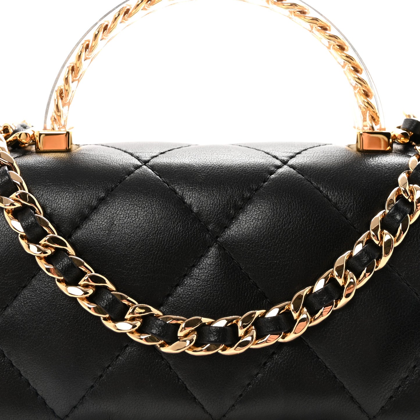 Lambskin Resin Quilted Top Handle Flap Black