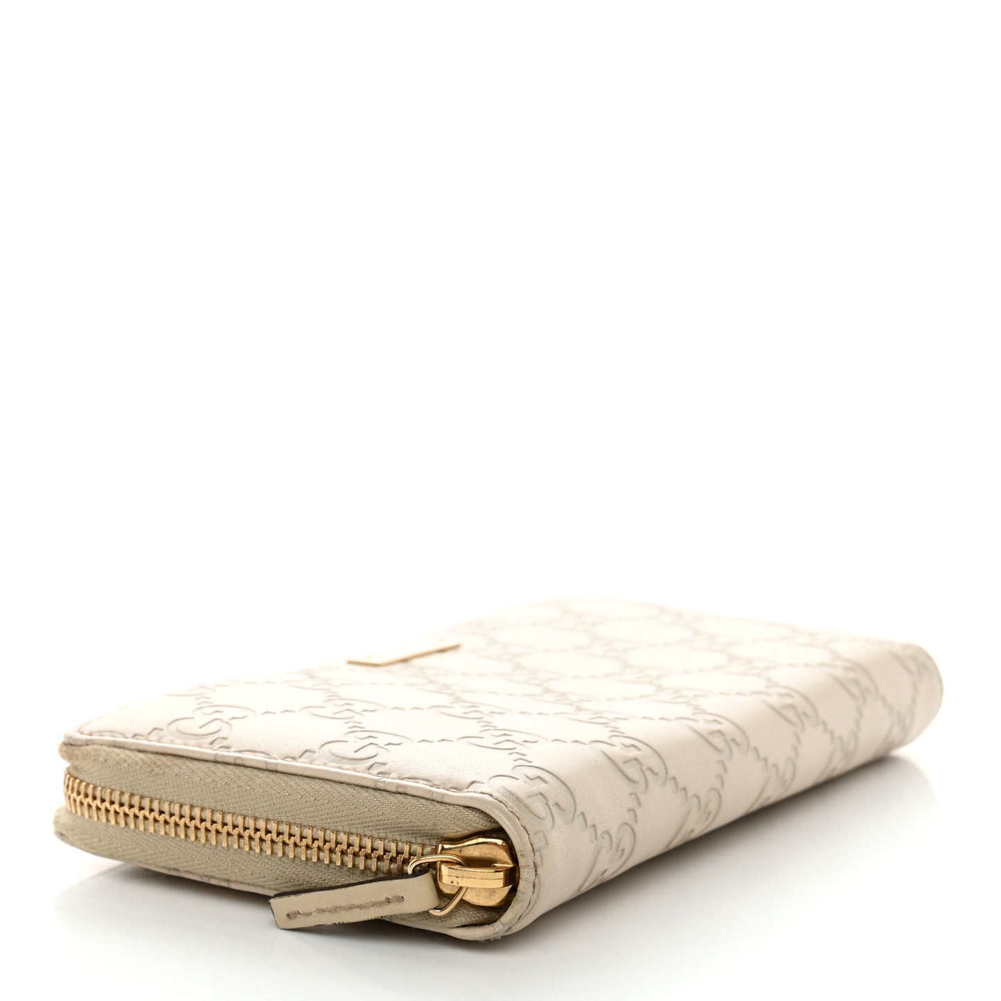 Guccissima Margaux Calfskin Metal Bar Zip Around Wallet White