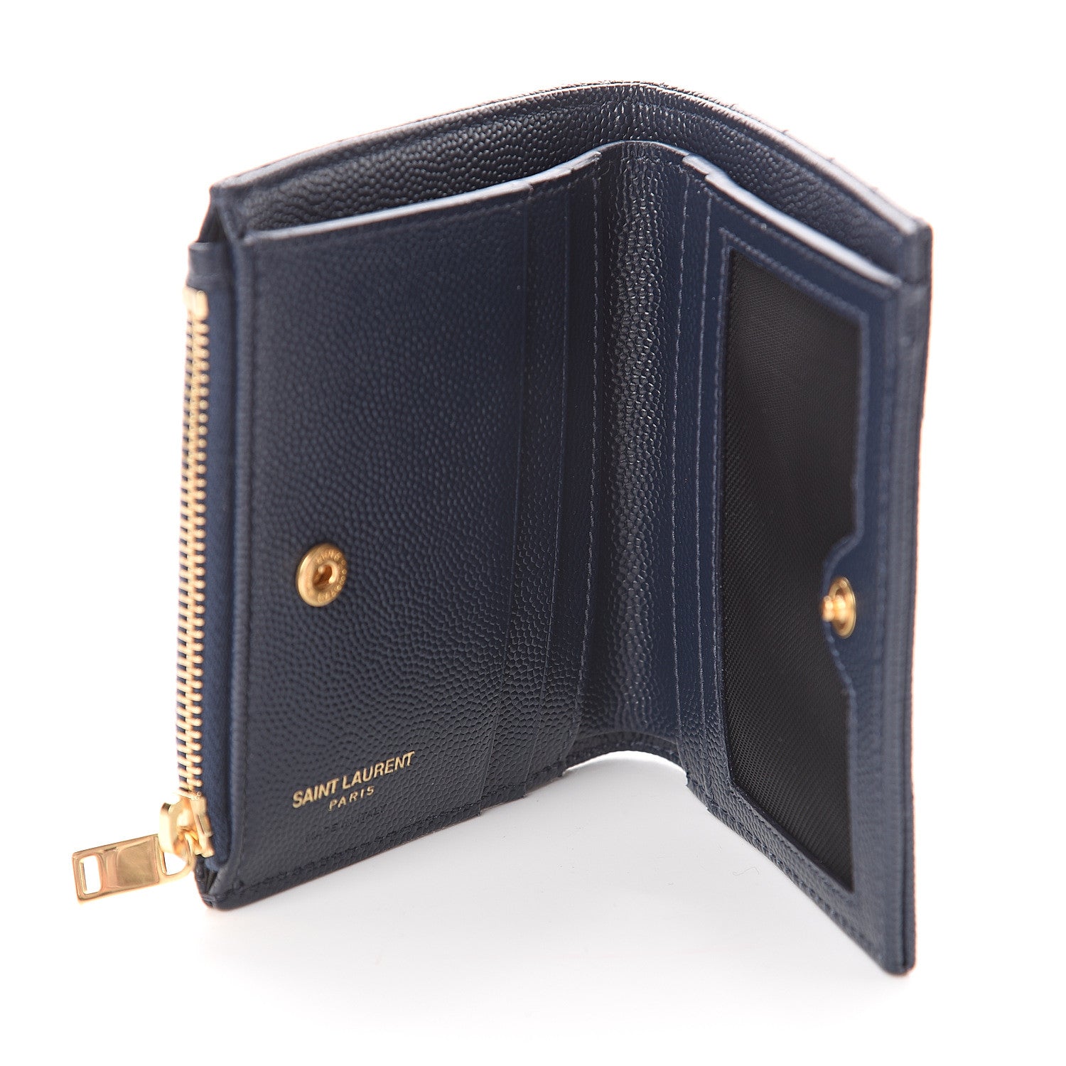 Saint Laurent Grain De Poudre Matelasse Chevron Monogram Zipped Card Case Navy 4 of 5
