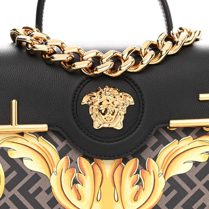 Versace X FENDI Grained Calfskin Fendace La Medusa Medium Top Handle Bag Black Multicolor 7 of 10
