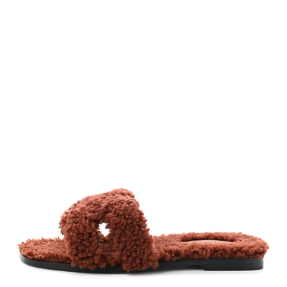 Hermes Woolskin Oran Sandals 37 Cognac 1 of 8