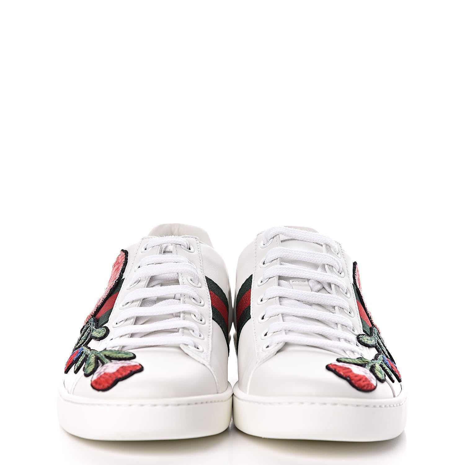 Gucci Calfskin Web Floral Embroidered Womens Ace Sneakers 36.5 White 2 of 9