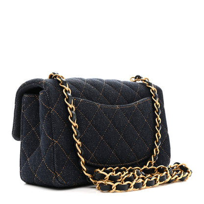 Chanel Denim Quilted Mini Rectangular Flap Dark Blue 3 of 10