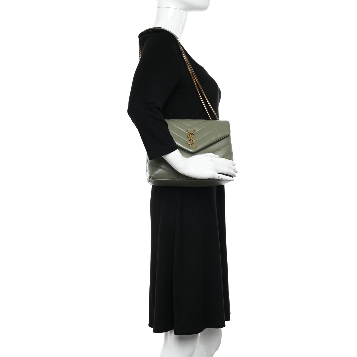 Calfskin Y Quilted Monogram Small Loulou Chain Satchel Light Sage