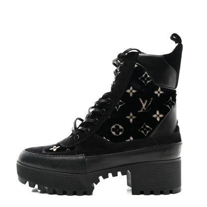 Louis Vuitton Velvet Calfskin Monogram Laureate Platform Desert Boots 41 Black White 1 of 8