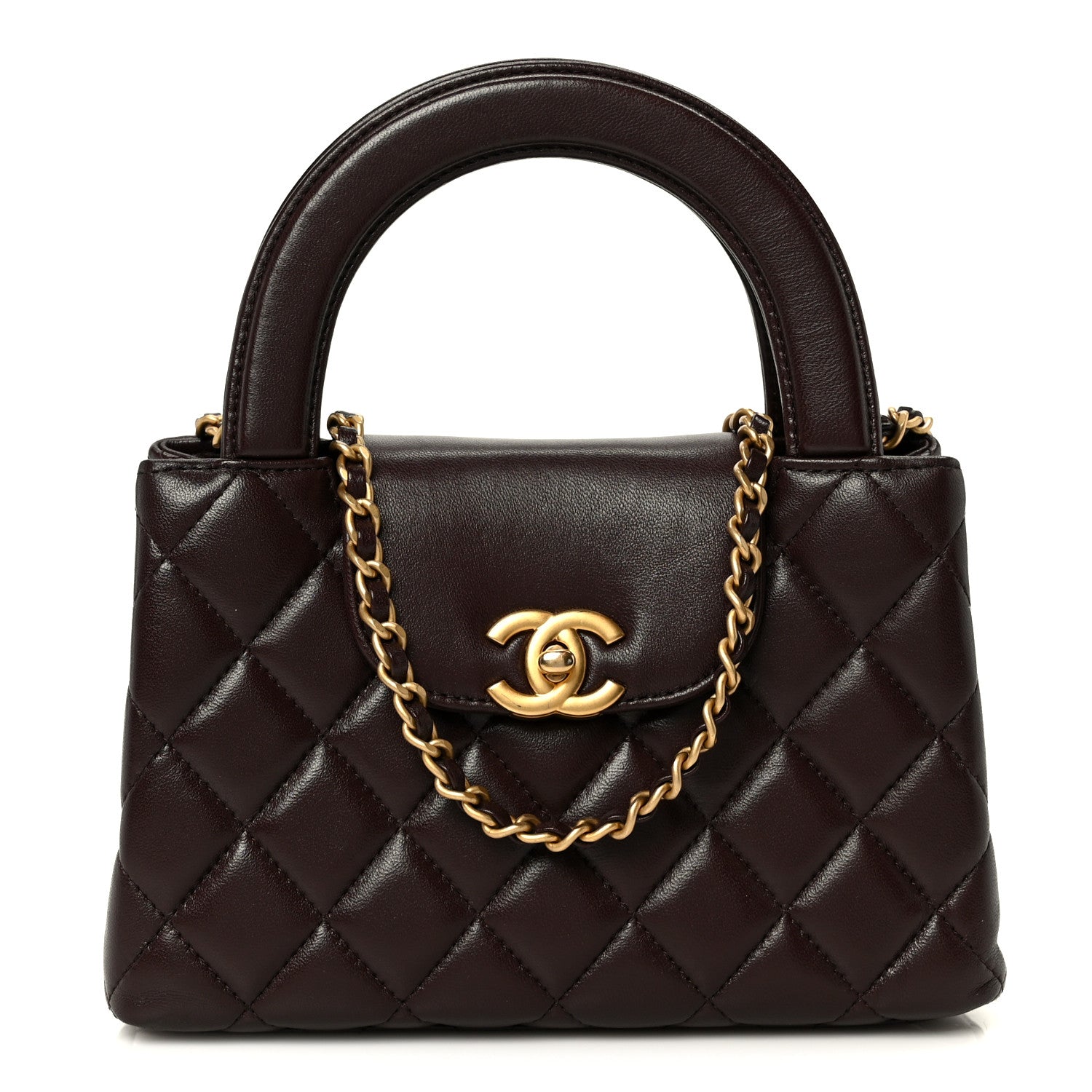 Chanel Shiny Aged Calfskin Quilted Nano Kelly Shopper Dark Brown 1 of 10