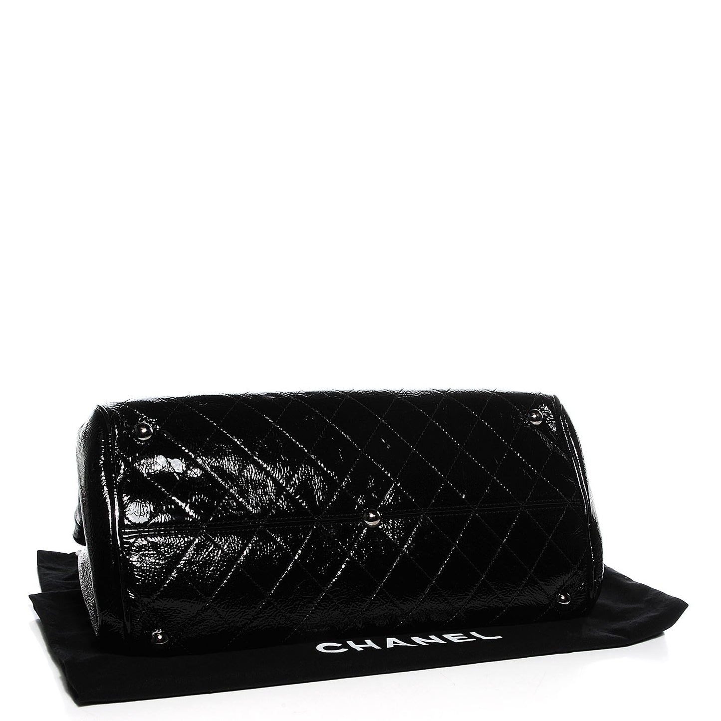 Patent Quilted Ritz Flap Bag Black