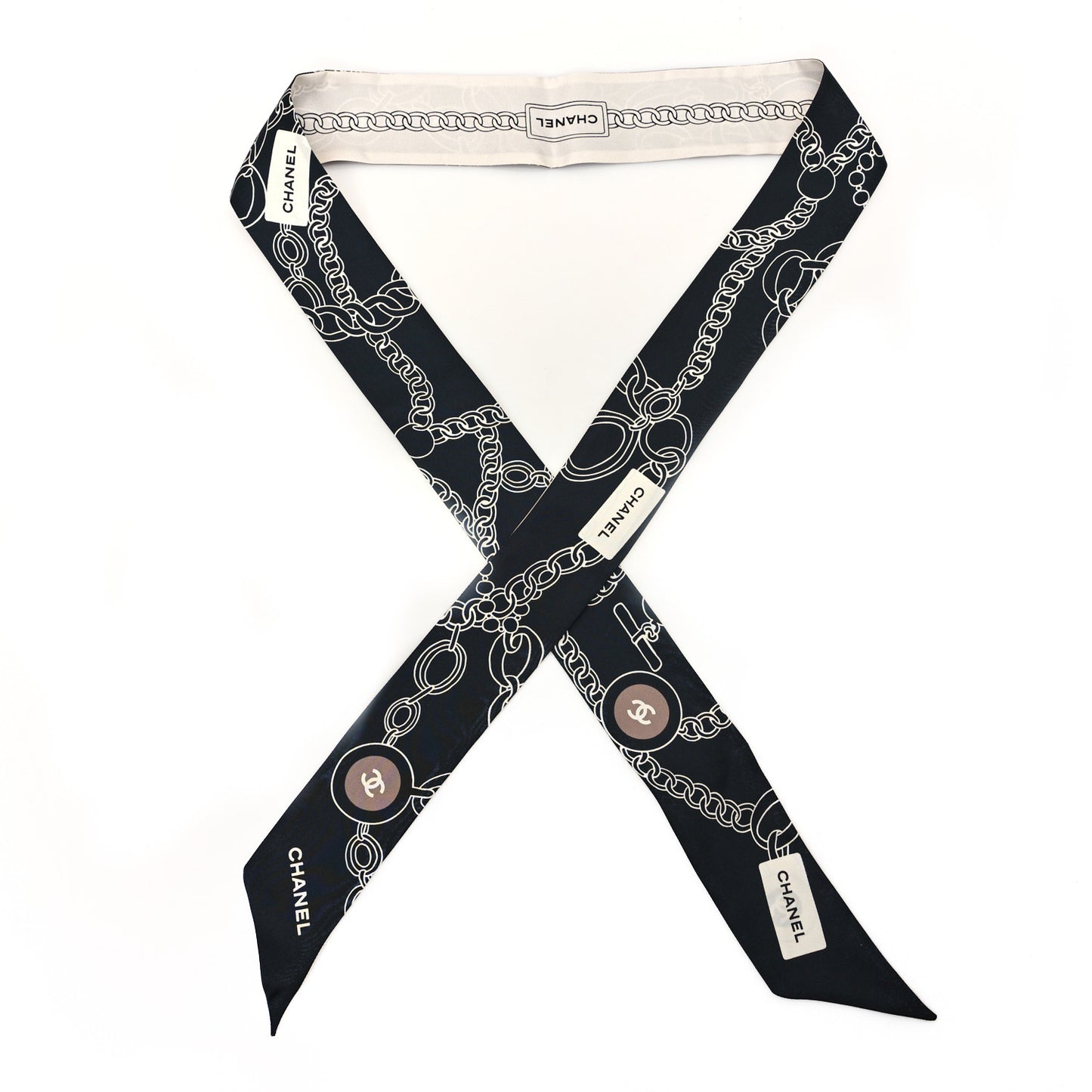Silk CC Slim Bandeau Scarf Black Ecru