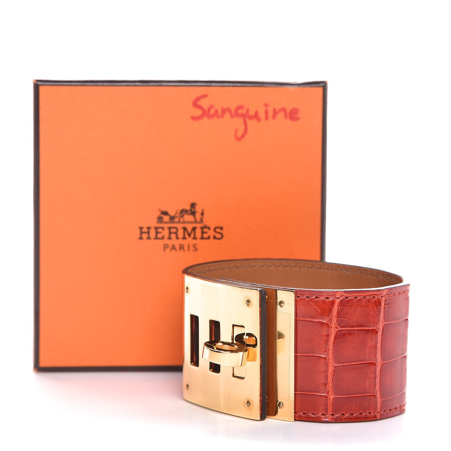 Hermes Shiny Alligator Kelly Dog Cuff Geranium 9 of 10