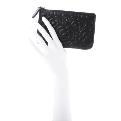 Chanel Goatskin Camellia Embossed Cosmetic Pouch Black 2 of 8
