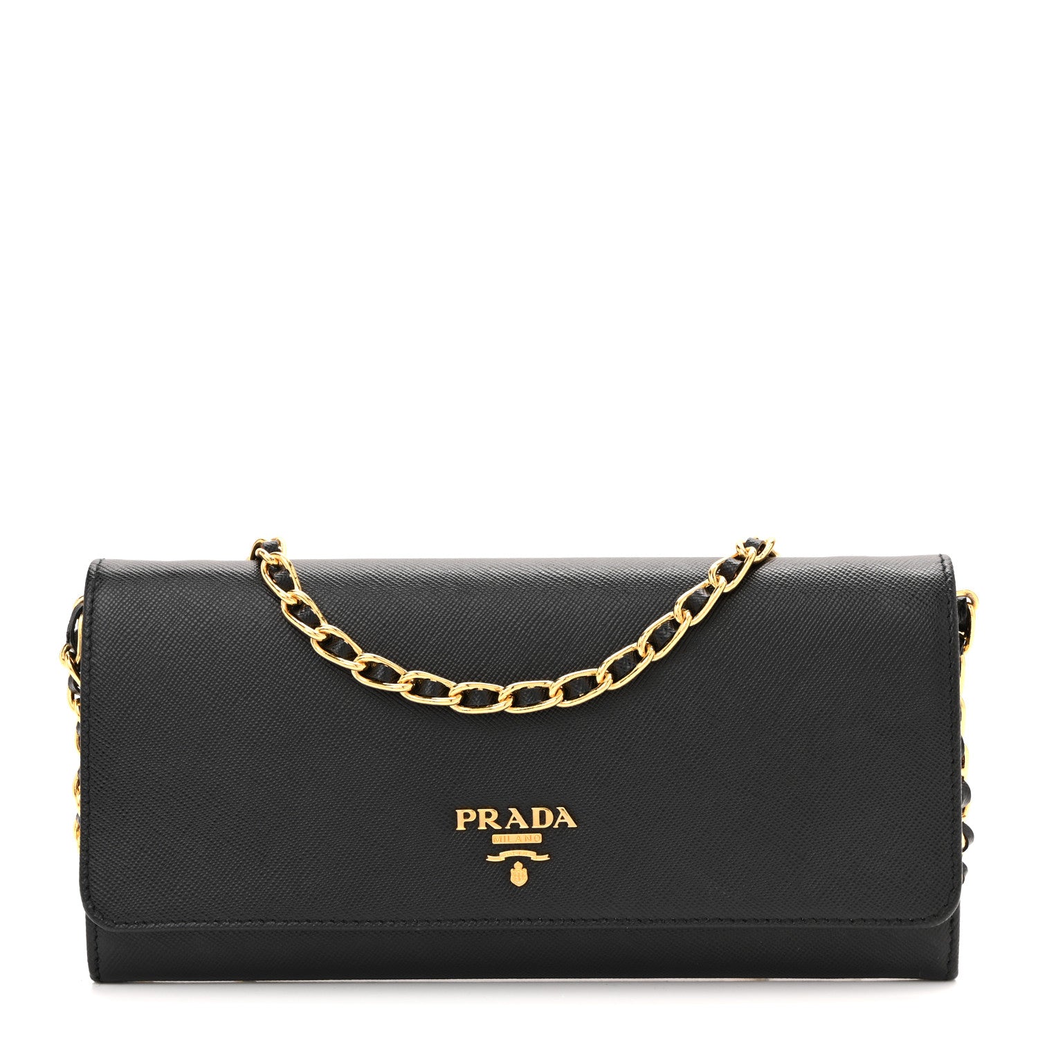 Prada Saffiano Metal Oro Chain Wallet Black 1 of 10