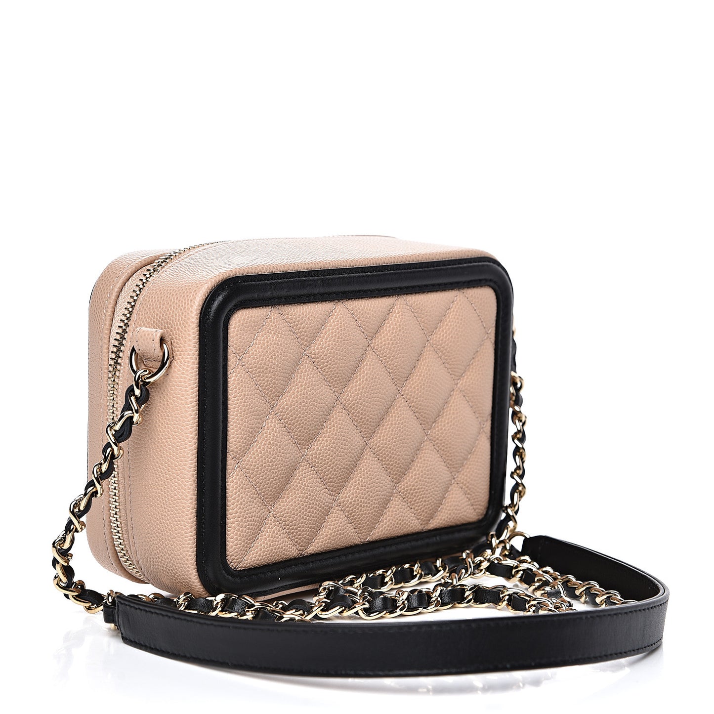 Caviar Quilted CC Filigree Vanity Clutch With Chain Beige Black