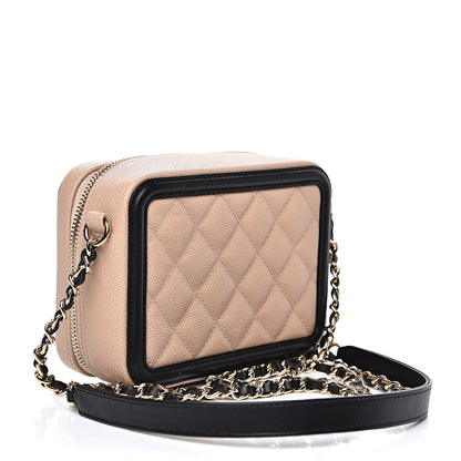 Chanel Caviar Quilted CC Filigree Vanity Clutch With Chain Beige Black 2 of 10