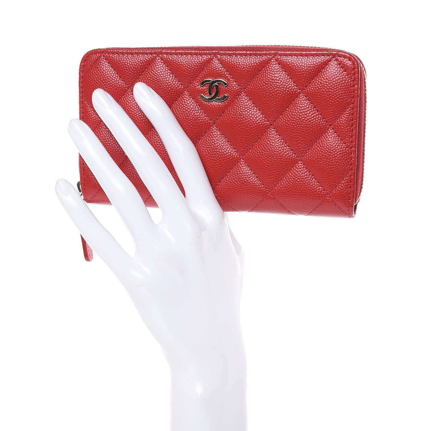 Chanel Caviar Quilted Medium Zip Around Wallet Red 2 of 8