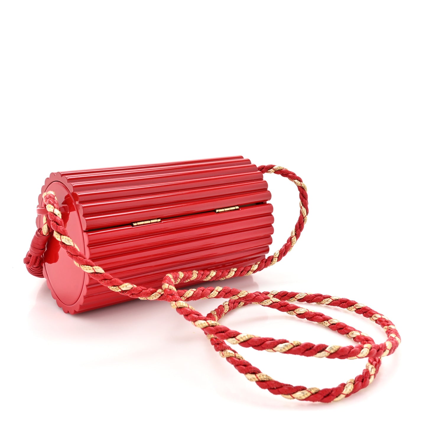 Ribbed Plexiglass Lambskin Fringe Monogram Opium Box Bag Red