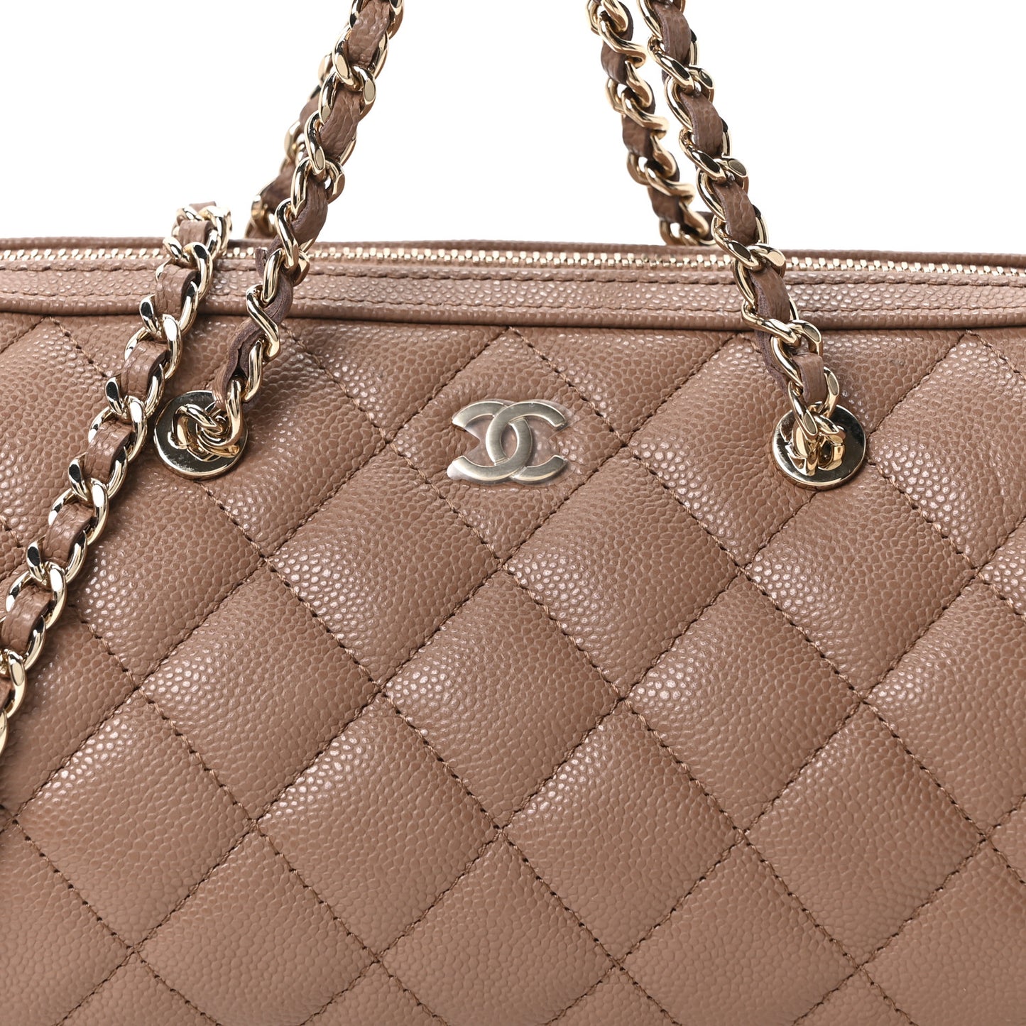 Caviar Quilted Barrel Clutch With Chain Brown