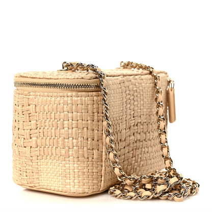 Chanel Braided Raffia Quilted Top Handle Slim Vanity Case With Chain Beige 3 of 11