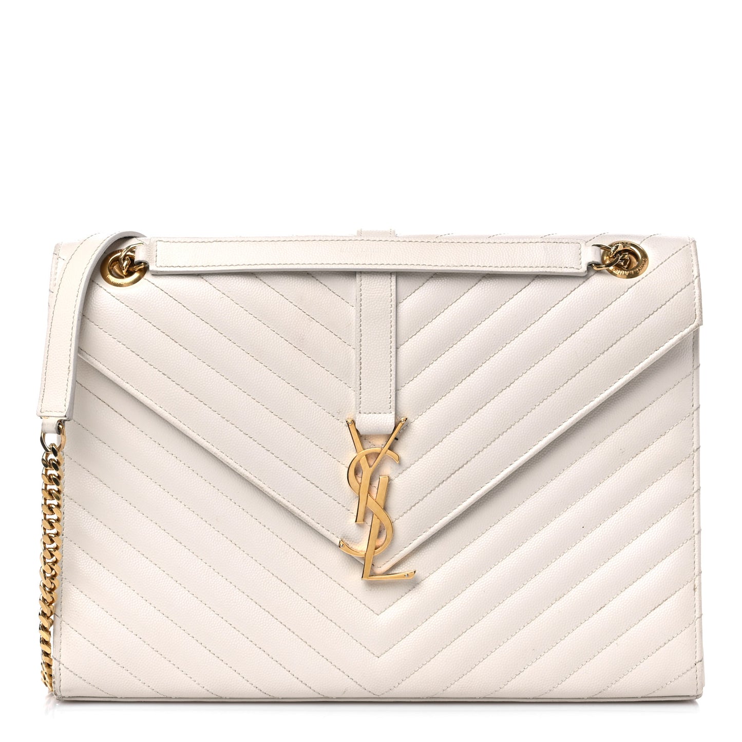 Grain De Poudre Matelasse Chevron Large Monogram Satchel Dove White