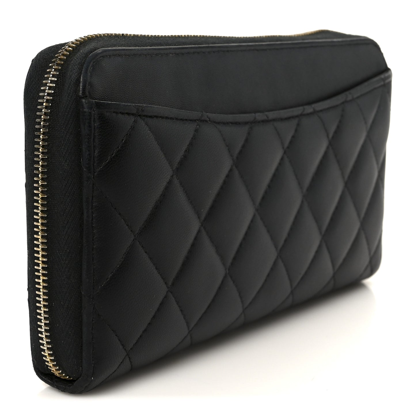 Lambskin Quilted Large Gusset Zip Around Wallet Black