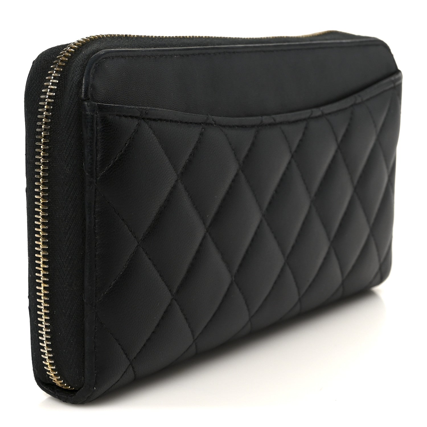 Chanel Lambskin Quilted Large Gusset Zip Around Wallet Black 3 of 9