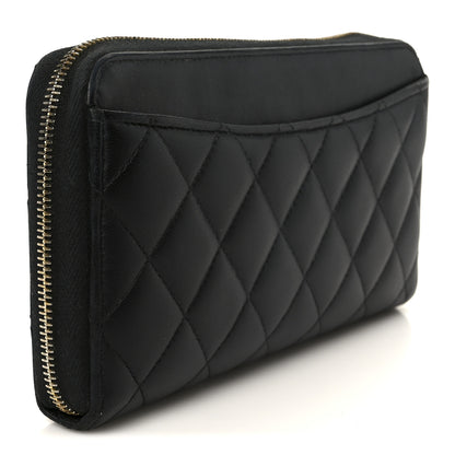 Chanel Lambskin Quilted Large Gusset Zip Around Wallet Black 3 of 9