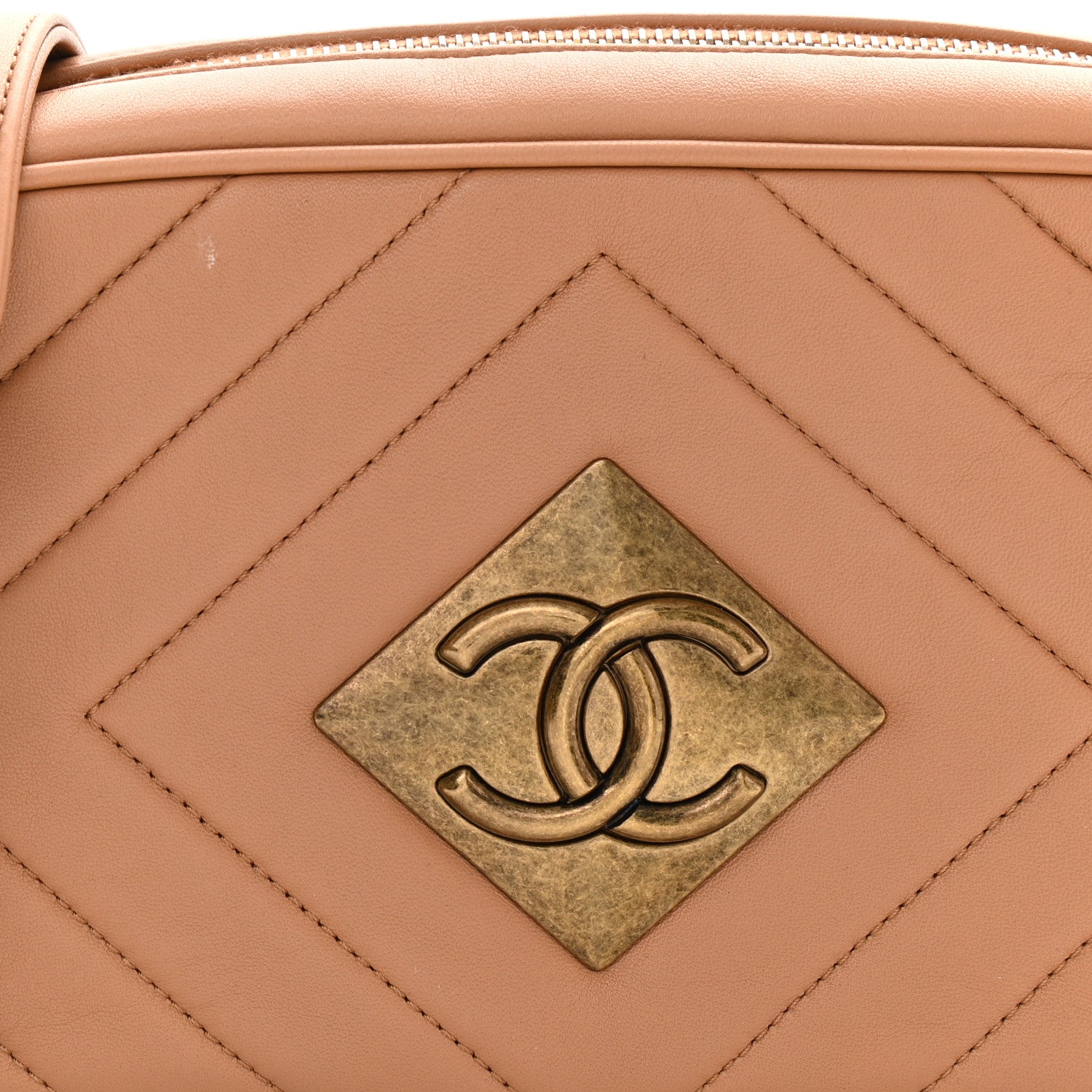 Chanel Lambskin Chevron Quilted Pyramid CC Camera Case Camel 8 of 12