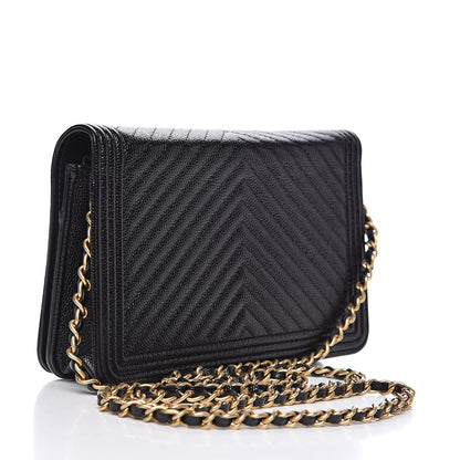 Chanel Caviar Chevron Quilted Boy Wallet On Chain WOC Black 3 of 13