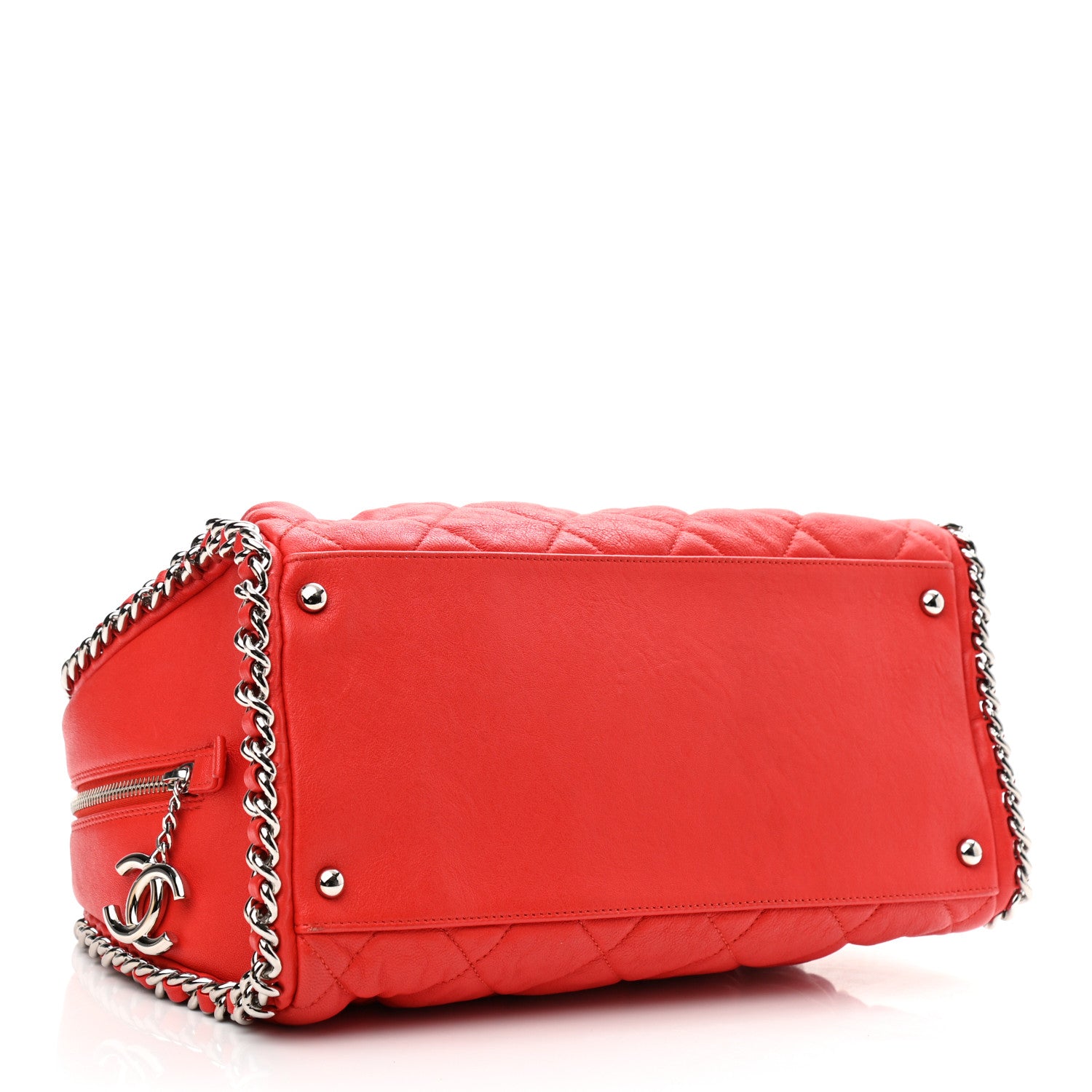 Chanel Washed Lambskin Chain Around Bowler Red 4 of 11