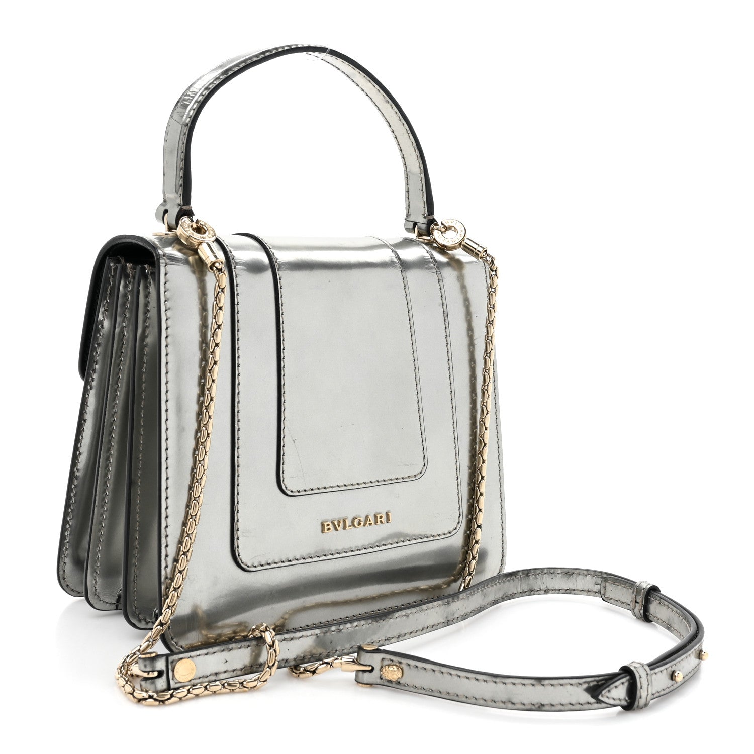 Bulgari Metallic Calfskin Serpenti Forever Top Handle Silver 4 of 19
