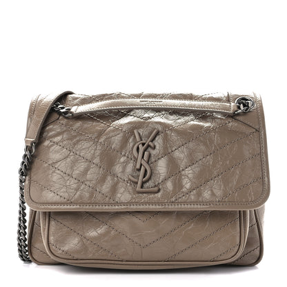 Saint Laurent Crinkled Calfskin Matelasse Monogram Medium Niki Chain Satchel Gold Sand 1 of 13