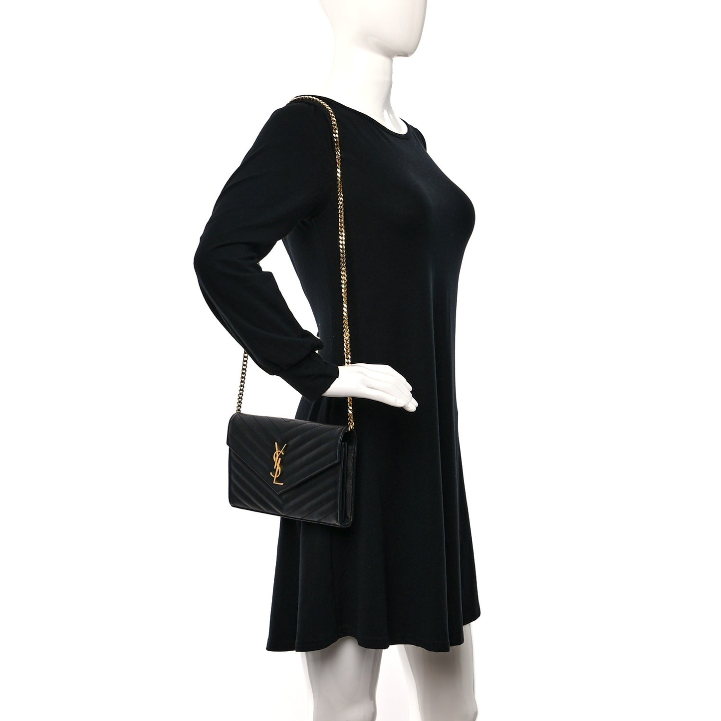 Grain De Poudre Matelasse Chevron Monogram Chain Wallet Black