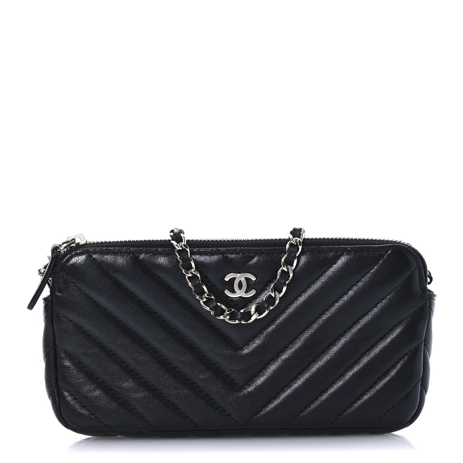 Chanel Lambskin Chevron Quilted Small Clutch With Chain Black 1 of 15
