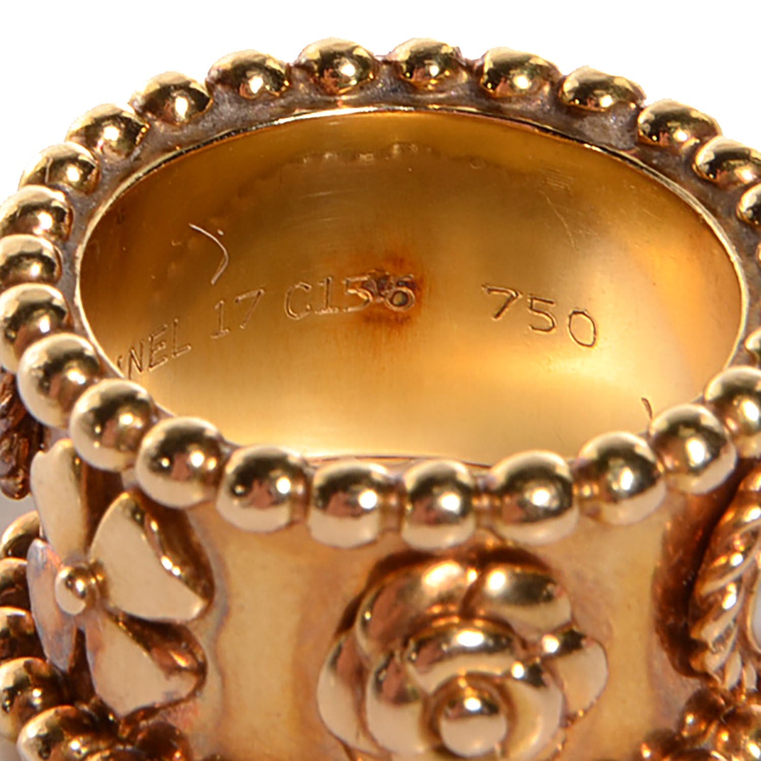 Chanel 18K Yellow Gold Pearl Camellia Ring 7 5 of 6