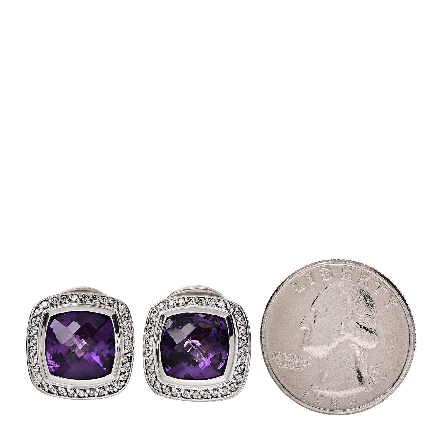 David Yurman Sterling Silver Diamond Amethyst 14mm Albion Earrings 2 of 4