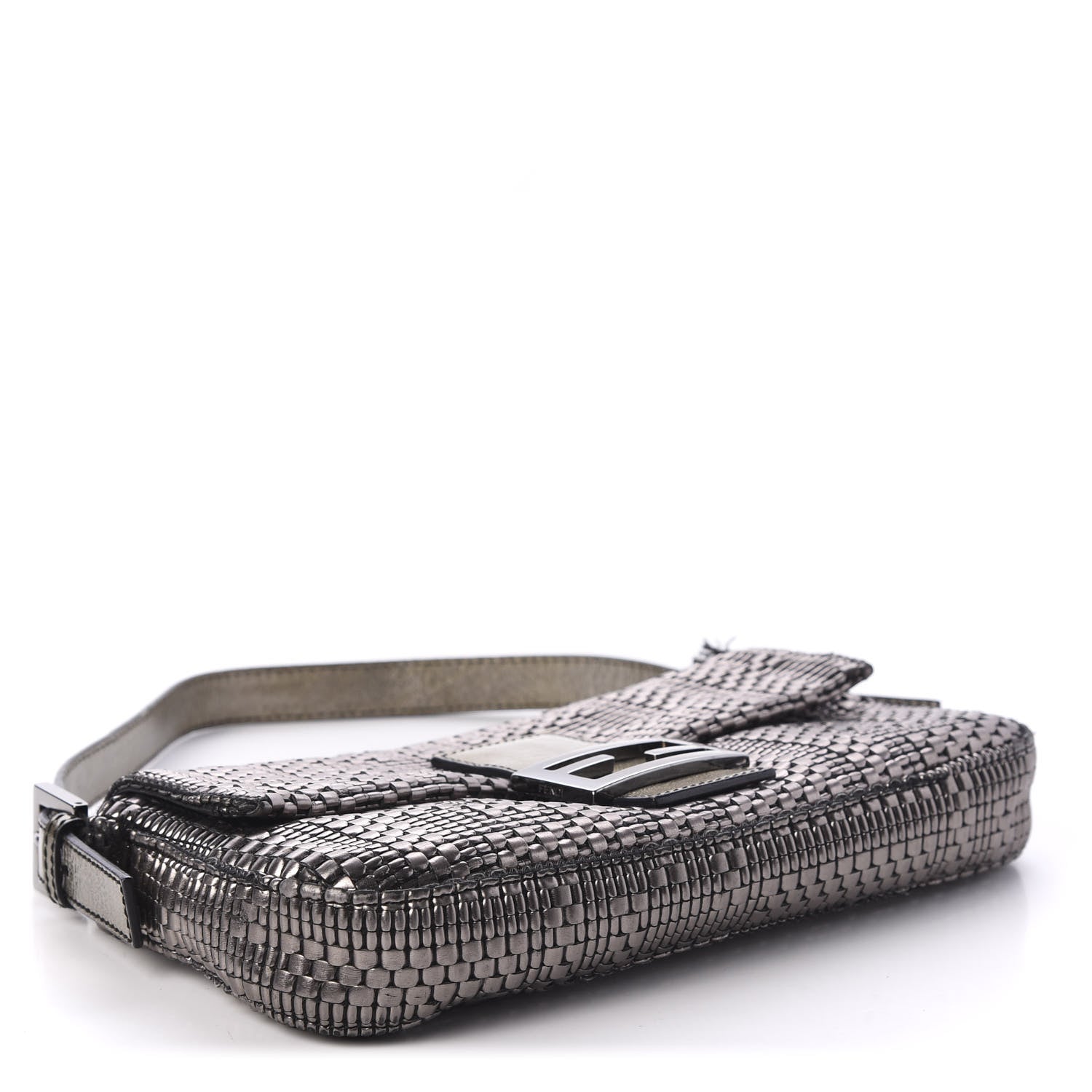 Fendi Metallic Lambskin Woven Baguette Light Grey 3 of 12