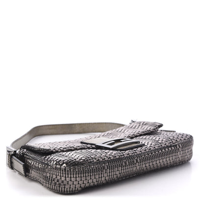 Fendi Metallic Lambskin Woven Baguette Light Grey 3 of 12