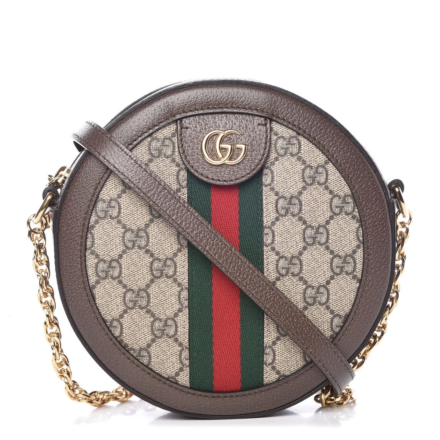 GG Supreme Monogram Web Mini Ophidia Round Shoulder Bag Brown