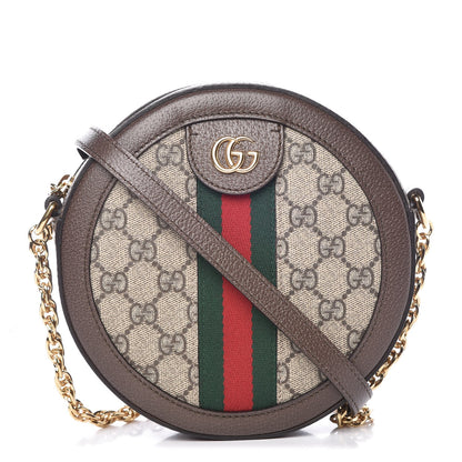 Gucci GG Supreme Monogram Web Mini Ophidia Round Shoulder Bag Brown 1 of 8