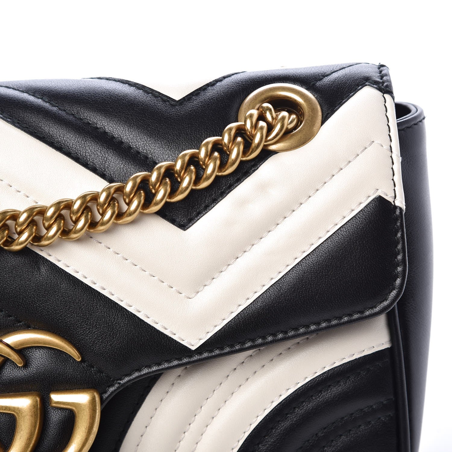 Gucci Calfskin Matelasse Small GG Marmont Shoulder Bag Black White 9 of 9