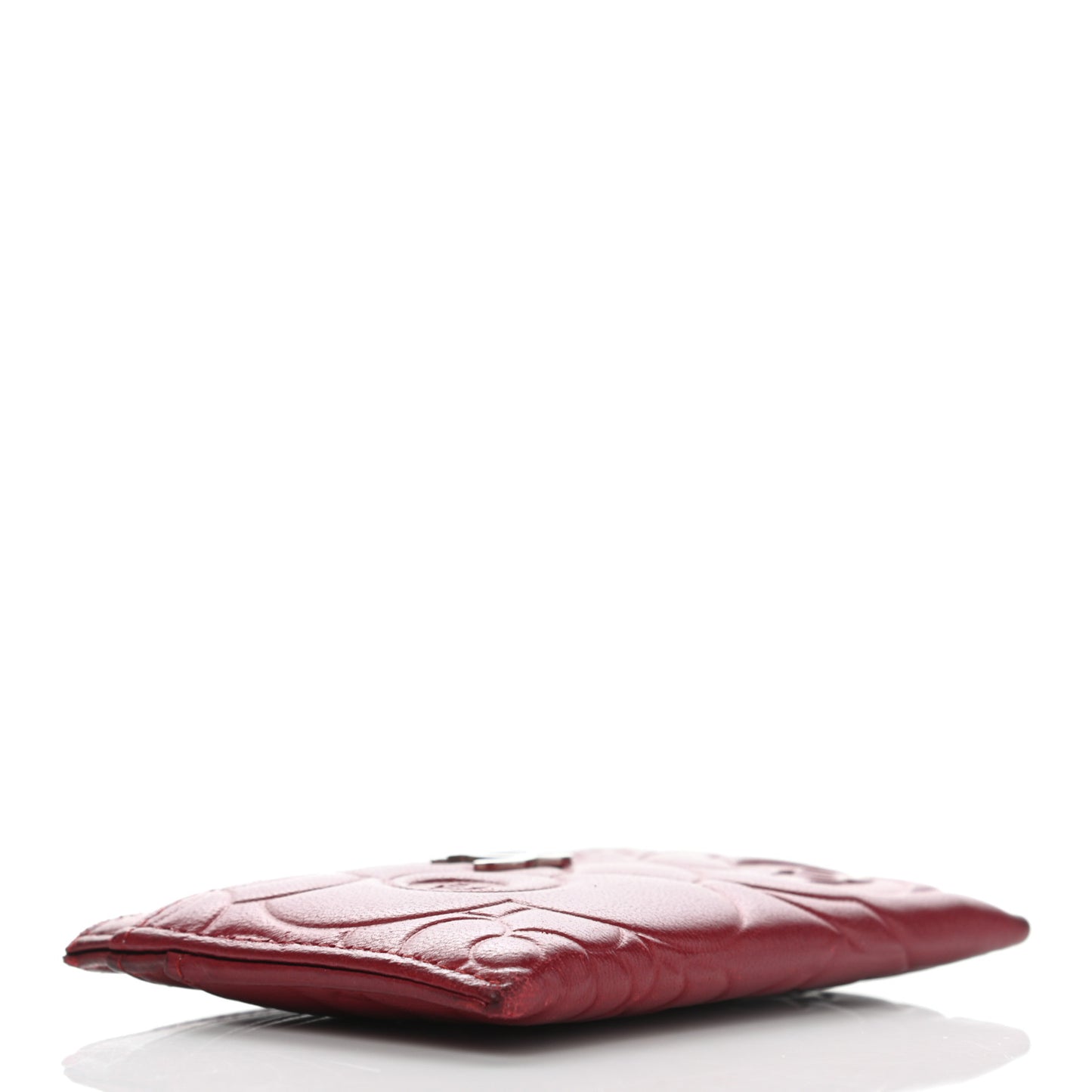 Lambskin Camellia Embossed Card Holder Red