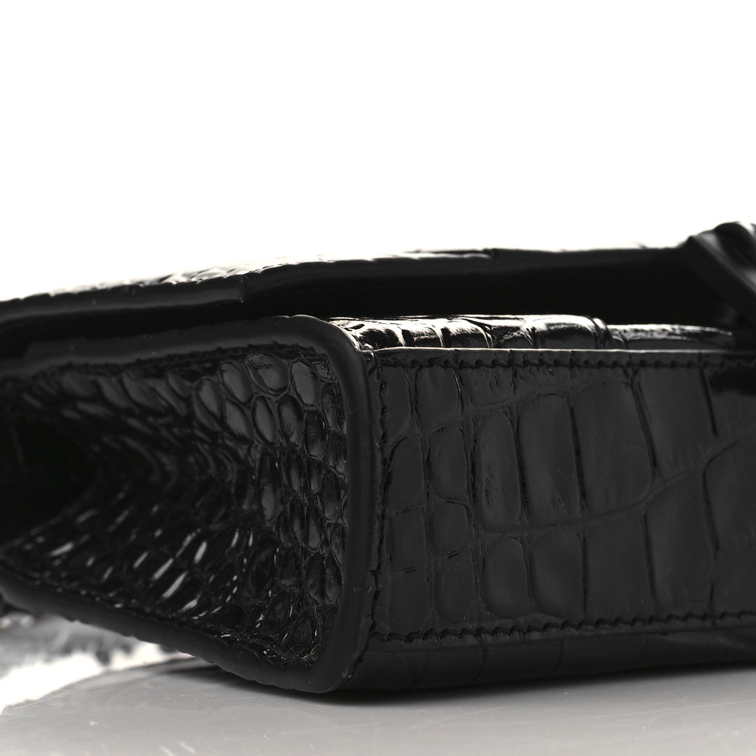 Balenciaga Shiny Calfskin Monochrome Crocodile Embossed Hourglass Chain Bag Black 7 of 8