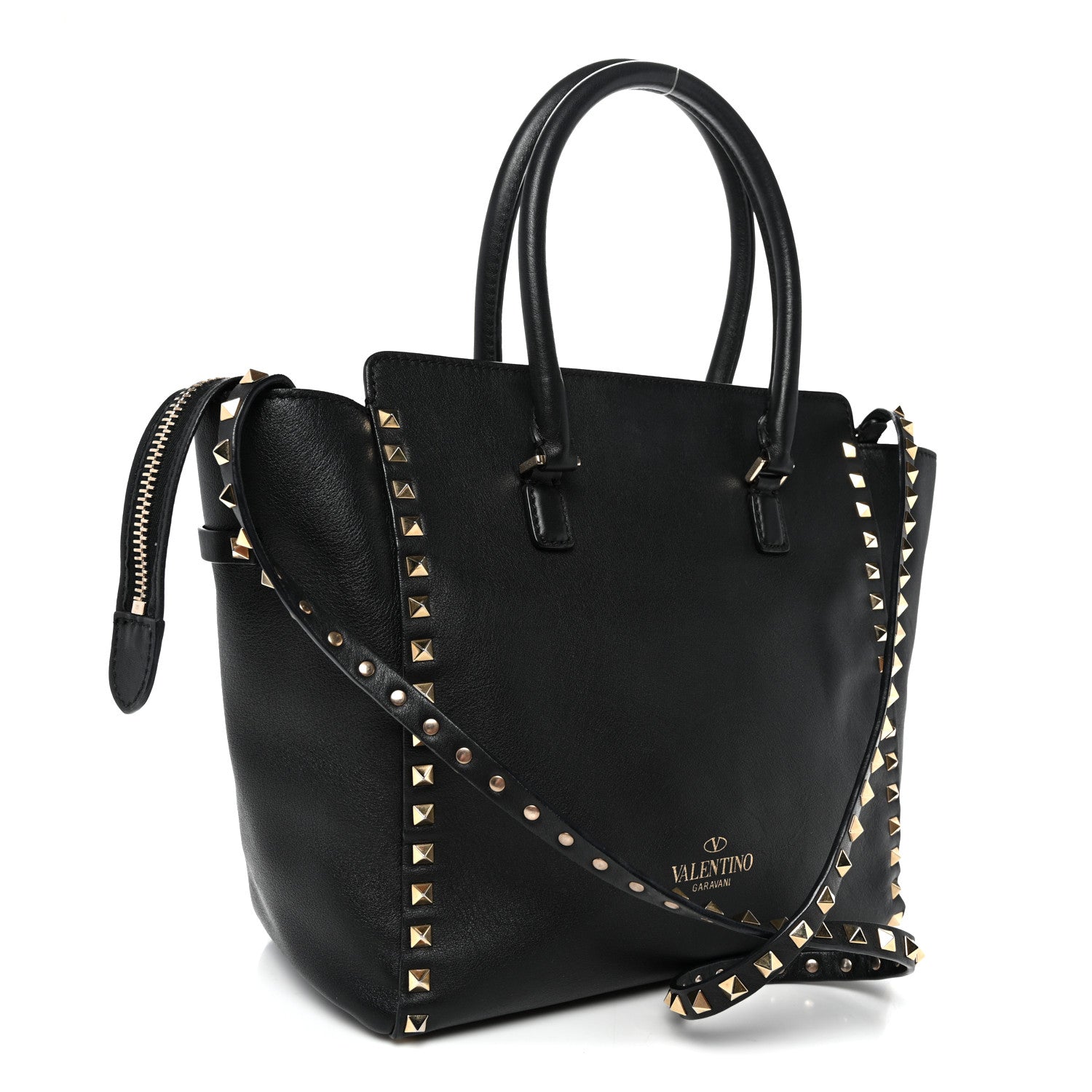 Valentino Garavani Vitello Rockstud Double Handle Tote Black 3 of 10
