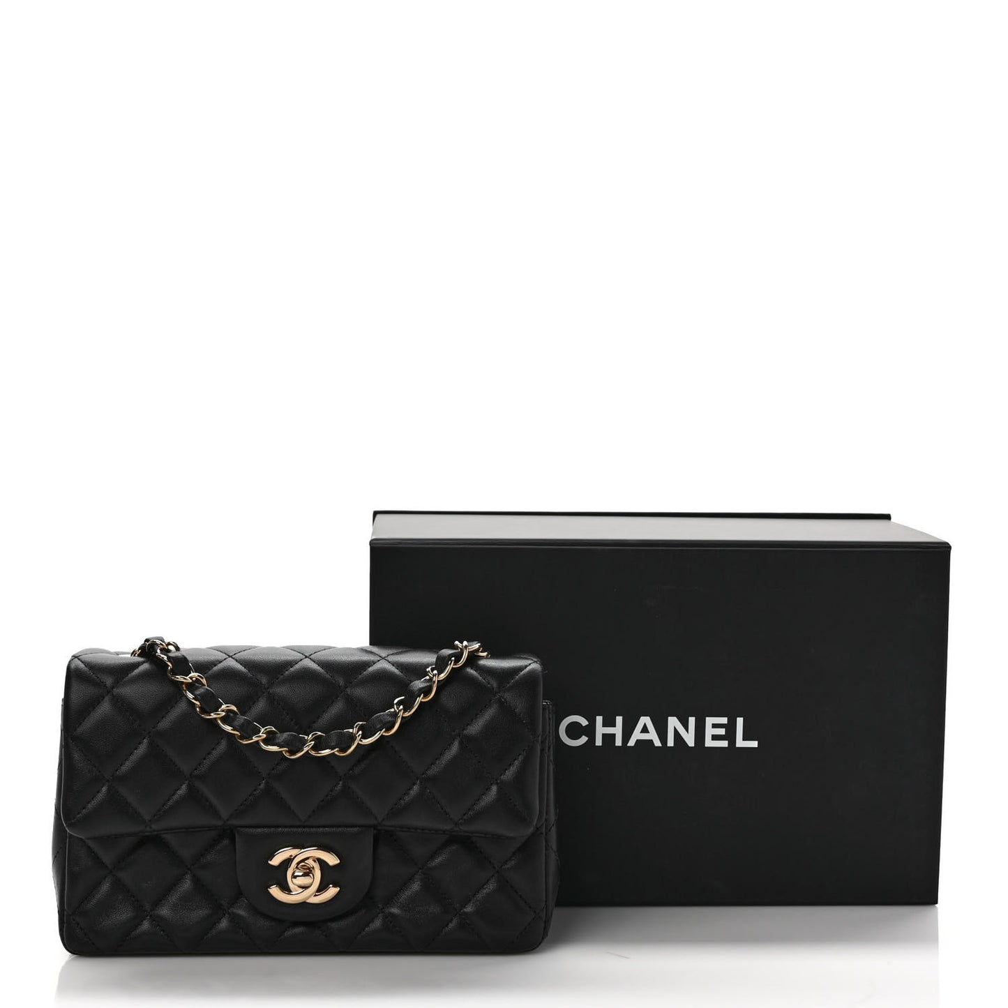 Lambskin Quilted Mini Rectangular Flap Black