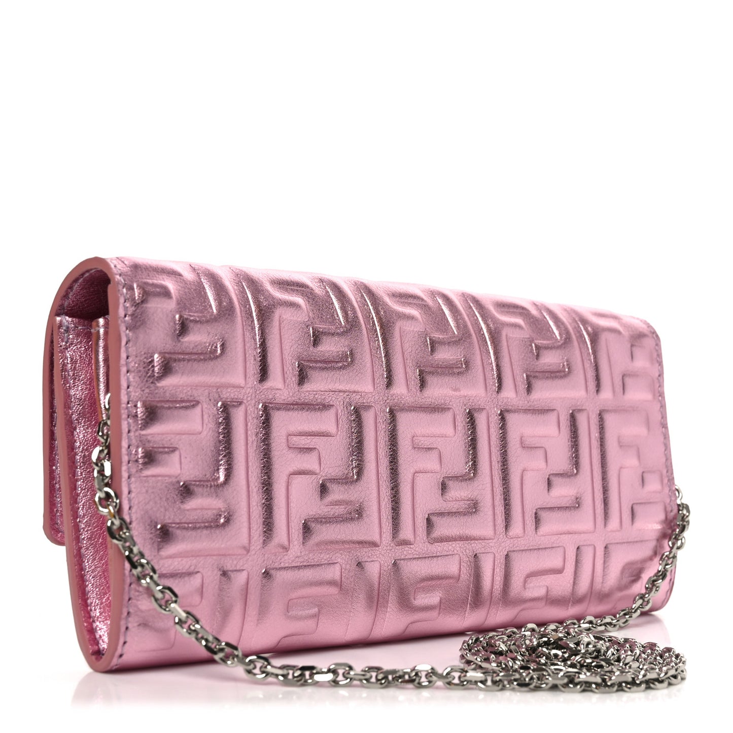 Vitello Catalan Mirror FF 1974 Embossed Continental Wallet on Chain Rosa
